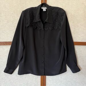 Kathy Che Vintage Black Embroidered Beaded Button Front Goth Blouse  - 10